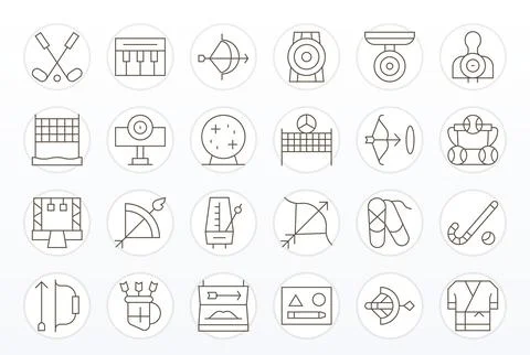 24 128x128 Thin Line Vector Icons for Practice with Display Perfect precision Stock Illustration