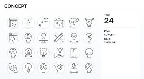 24 128x128 Thin Line Vector Icons optimized for Concept Display Perfect displ Stock Illustration