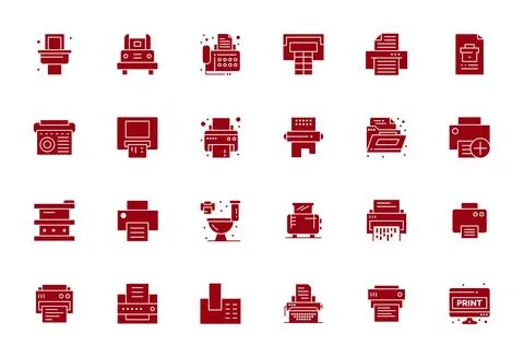 24 128x128 Vector Icons for Printer with PIXEL Perfect Filled clarity Stock Illustration