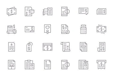 24 256x256 Editable Vector Icons for Invoice in Thin Line Theme Stock Illustration