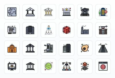 24 256x256 Filled Line Vector Icons optimized for Structure Editable display Stock Illustration