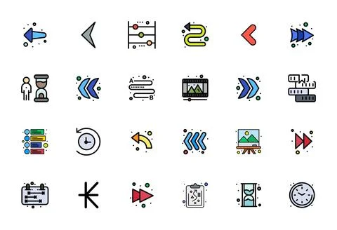 24 256x256 Flat Line Filled Vector Icons for Timeline with Grid Fitted prec.. イラスト素材