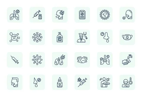 24 256x256 Grid Fitted Vector Icons for Flu in Regular Bold Outline Theme Stock Illustration
