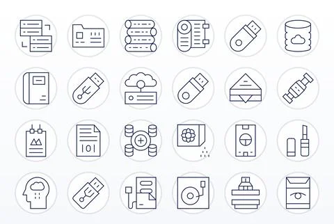 24 256x256 PIXEL Perfect Vector Icons for Information Storage in Thin Line .. 스톡 일러스트