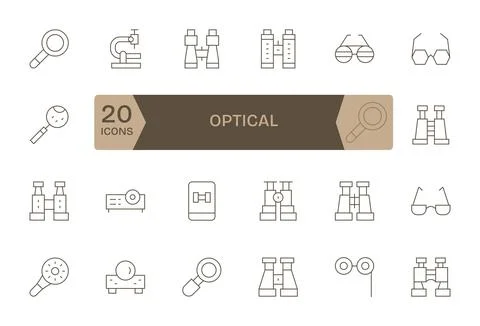 24 256x256 Thin Line Editable Vector Icons for Optical Projects Stock Illustration