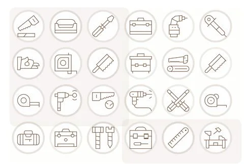 24 256x256 Thin Line Grid Fitted Vector Icons for Carpentry Projects Stock Illustration