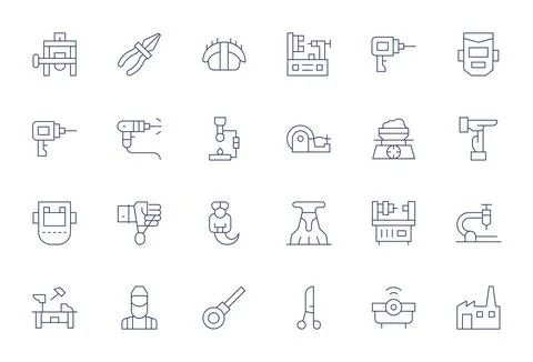 24 256x256 Thin Line Vector Icons for Metalworking with Grid Fitted precision Stock Illustration