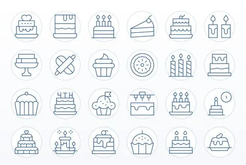 24 256x256 Thin Line Vector Icons for Cake with Detail Enhanced precision 스톡 일러스트