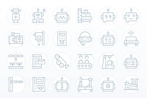24 256x256 Thin Line Vector Icons for Automated with Grid Fitted precision Illustrazione stock