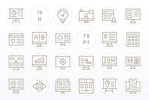 24 256x256 Thin Line Vector Icons for Data Display with Detail Enhanced pre.. Stock Illustration