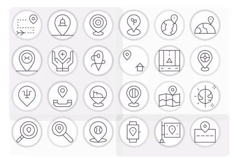 24 256x256 Thin Line Vector Icons optimized for Pinpoint Location Display P.. Illustrazione stock