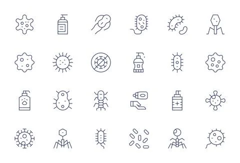 24 256x256 Thin Line Vector Icons for Germ with Pixel Aligned precision Stockillustratie