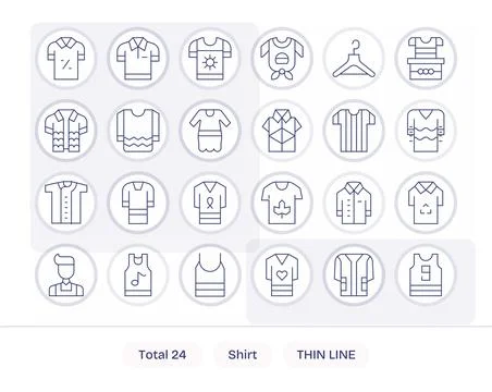 24 256x256 Thin Line Vector Icons optimized for Shirt Pixel Optimized display Stock Illustration