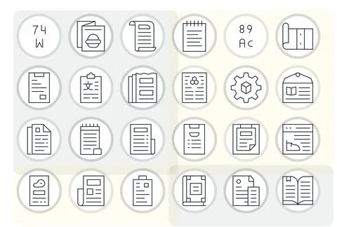 24 256x256 Vector Icons for Specifications with Display Perfect Thin Line c.. Illustrazione stock