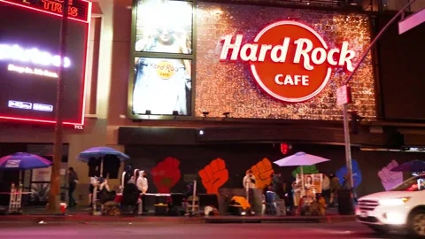 24 4K Hollywood Blvd Tracking Shot, Hard Rock Cafe, TCL Chinese Theatre Stock Footage 166012072