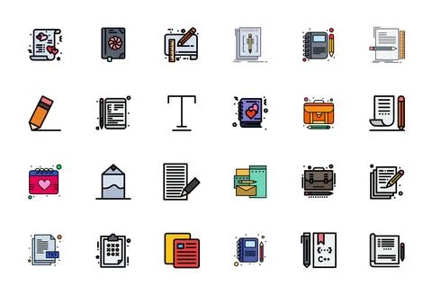 24 64x64 Line Filled Editable Vector Icons for Notepad Projects Stockillustratie