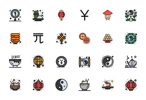 24 64x64 Line Filled Vector Icons for Chinese with Display Perfect precision Stock Illustration