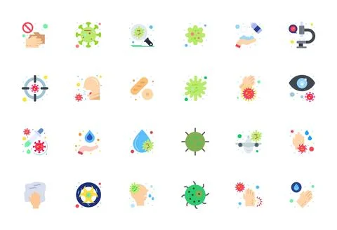 24 64x64 Pixel Optimized Vector Icons for Germ in Flat Theme Stock Illustration
