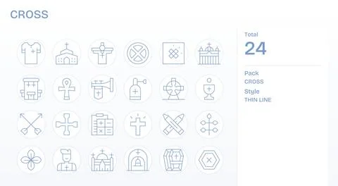 24 64x64 Thin Line Display Perfect Vector Icons for Cross Projects Stock Illustration