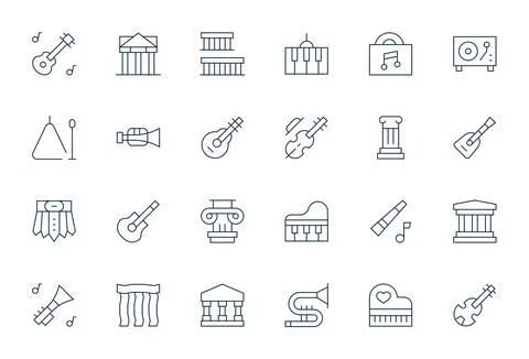 24 64x64 Thin Line Editable Vector Icons for Classical Projects Stock Illustration