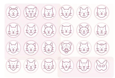 24 64x64 Thin Line Pixel Optimized Vector Icons for Feline Projects Stock Illustration