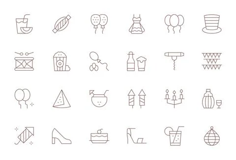 24 64x64 Thin Line Vector Icons optimized for Party Editable display Stock Illustration