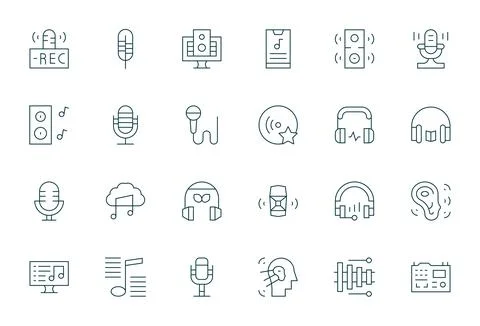 24 64x64 Thin Line Vector Icons optimized for Digital Audio PIXEL Perfect d.. Stock Illustration