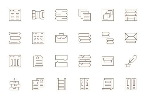 24 64x64 Thin Line Vector Icons for Folders with PIXEL Perfect precision Stock Illustration