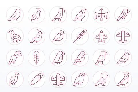 24 64x64 Thin Line Vector Icons optimized for Wing Detail Enhanced display Illustrazione stock