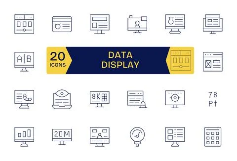 24 64x64 Thin Line Vector Icons for Data Display with PIXEL Perfect precision Illustrazione stock