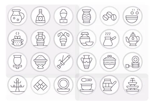 24 64x64 Vector Icons for Ceramic with Pixel Optimized Thin Line clarity 스톡 일러스트
