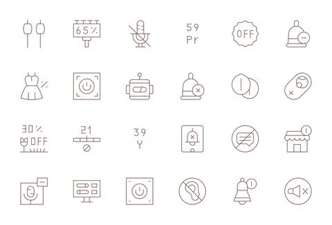 24 64x64 Vector Icons for Off in Display Perfect Thin Line Format Ilustración de archivo