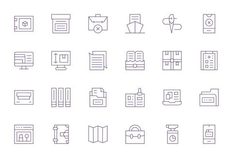 24 64x64 Vector Icons for Folder in Display Perfect Thin Line Format Stock Illustration
