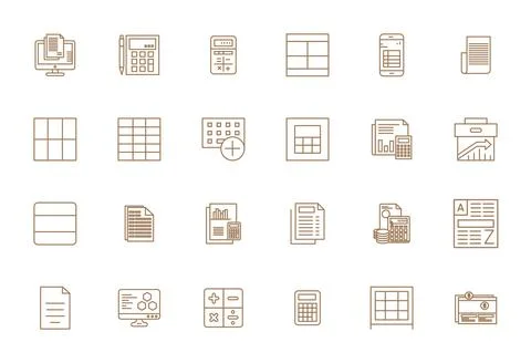 24 64x64 Vector Icons for Spreadsheet with Display Perfect Bold Line clarity Stock Illustration