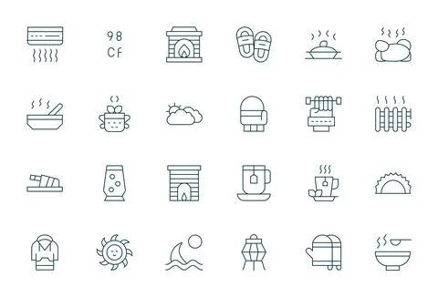 24 64x64 Vector Icons for Warm with Pixel Optimized Thin Line clarity Stock Illustration
