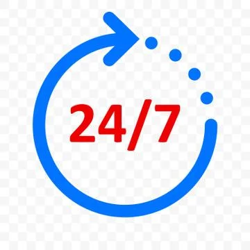 24 7 arrow icon, customer support, delivery and 24 hours, 7 days week open sy Stock Illustration