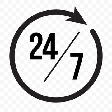 24 7 clock arrow icon, customer support, delivery and open symbol. Vector 24  Stock-Illustration