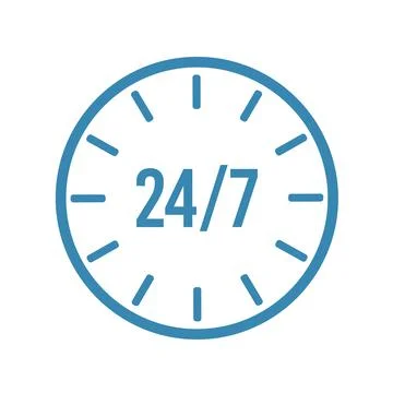 24 7 clock circle arrow for nonstop service icon. Non stop, twenty four hours Illustrazione stock