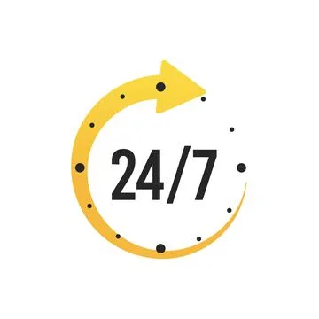 24 7 clock circle arrow for nonstop service icon. Non stop, twenty four hours Stock Illustration