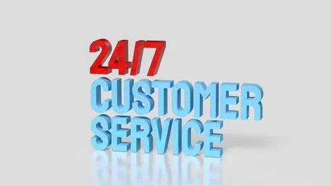 24 7 Customer Service Support Concept Modern Blue Text Illustration 3d render Stock Photos