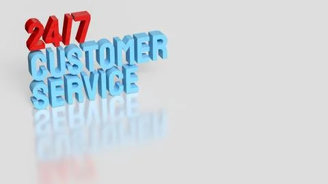 24 7 Customer Service Support Concept Modern Blue Text Illustration 3d render Stock Photos