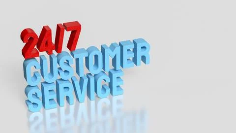 24 7 Customer Service Support Concept Modern Blue Text Illustration 3d render Stock Photos