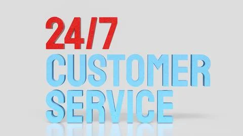 24 7 Customer Service Support Concept Modern Blue Text Illustration 3d render Stock Photos
