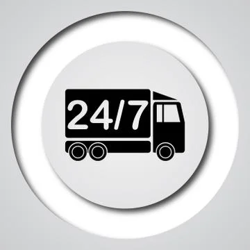 24 7 delivery truck icon. Internet button on white background.. Stock Illustration