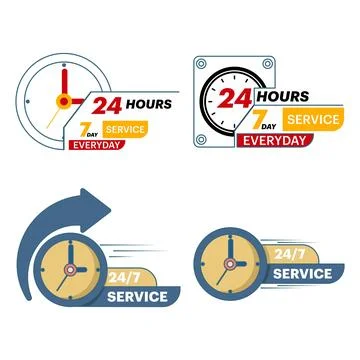 24 7 hours service icon illustration set in flat vector design Stock Illustration
