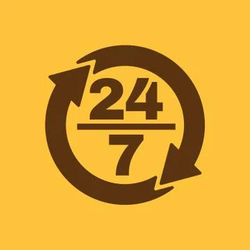 The 24 7 icon. Open and assistance, support symbol. Flat Stock Illustration
