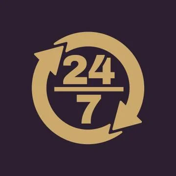 The 24 7 icon. Open and assistance, support symbol. Flat Stock Illustration