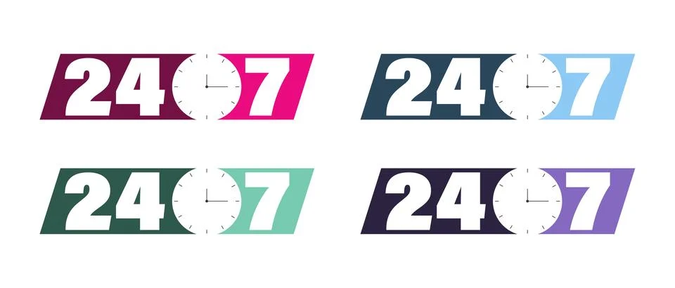 24-7 open concept. Support service set of icons Stock Illustration