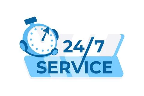 24 7 service concept with a clock and stylized text, ideal for businesses Illustrazione stock