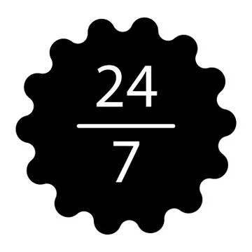 24 7 service solid icon. Open 24h hours a day vector illustration isolated on Stock Illustration